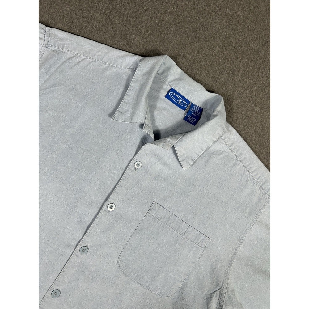 OP Ocean Pacific Men's XL Short Sleeve Button-Up Shirt Slub Blue Chest Pocket